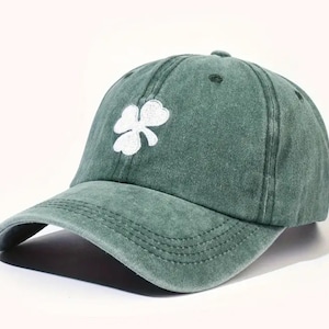 3 Leaf Clover Hat - Shamrock, Four Leaf Clover, St. Patrick's Day, Luck of the Irish, Embroidery St. Patty's Hat (Pigment Dyed Forest)