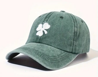 3 Leaf Clover Hat - Shamrock, Four Leaf Clover, St. Patrick's Day, Luck of the Irish, Embroidery St. Patty's Hat (Pigment Dyed Forest)