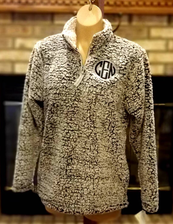 Womens Monogrammed Sherpa Zipper Pullover Jacket-personalized 