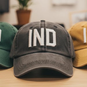Embroidered IND Indianapolis Airport Code Hat - Pigment Dyed Baseball Cap Gift