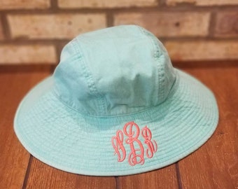 Monogrammed Sun Hat - Embroidered Ladies' Floppy Hat, Personalized Adams Sea Breeze Beach, Pool, Vacation, Summer, Lake, Ocean, Bucket Hat