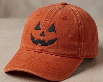 Custom Embroidered Pumpkin Baseball Hat - Pigment Dyed Halloween Cap, Many Colors Available