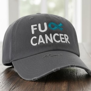 Custom Embroidered Fuck Cancer Awareness Ribbon Baseball Hat - Many Colors Available for Breast Ovarian Lung Support
