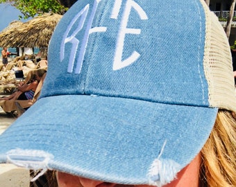 Monogrammed Denim Trucker Hat 