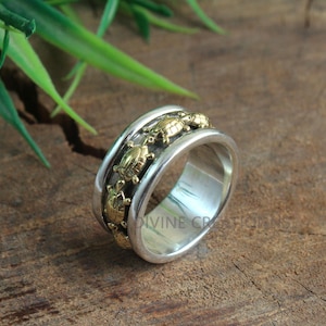 Sterling Silver & Gold Turtle Band Ring | Handmade Animal Totem Jewelry | Lucky Tortoise Mixed Metal Ring | Unique Gift | Meditation Ring