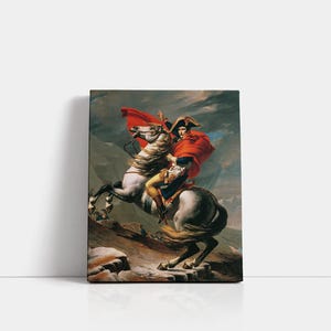 Napoleon Crossing the Alps Canvas – Jacques-Louis David Painting – French Neoclassical Art Print – Heroic Historic Wall Decor