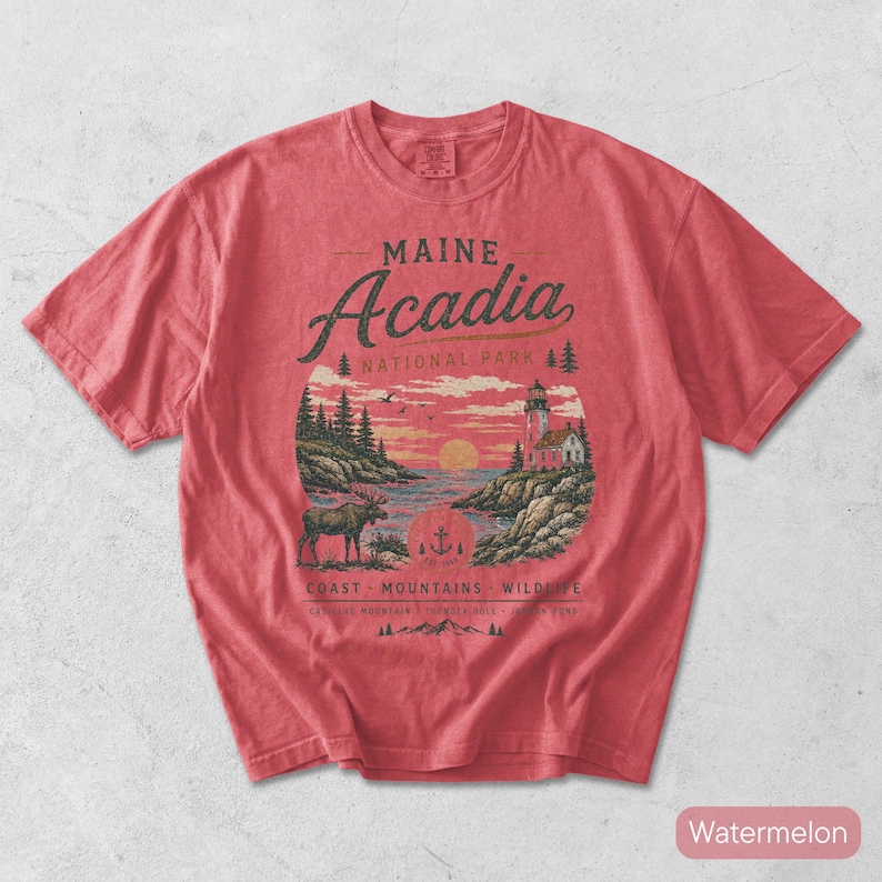 Acadia National Park Shirt, Comfort Colors® Vintage Maine USA, Rocky Mountain Shirt, Hiking Lover Gift, USA Nostalgia Tee, Rocky Souvenir image 9