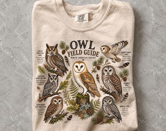 Camiseta vintage com estampa de coruja, camiseta guia de campo de corujas da América do Norte, camiseta vintage para observação de pássaros, presente para amantes da vida selvagem, camiseta para amantes da natureza, presente para entusiastas de pássaros