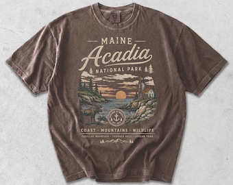 Acadia National Park-skjorta, Comfort Colors® Vintage Maine USA, Klippiga bergsskjorta, vandringsälskare, USA-nostalgi-tröja, klippig souvenir