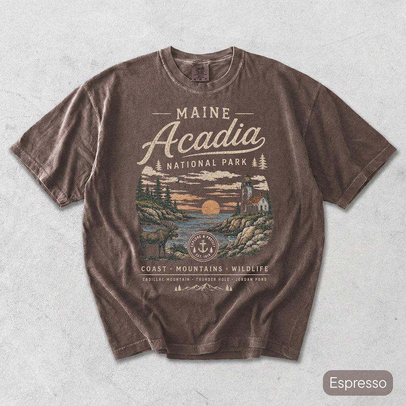 Acadia National Park Shirt, Comfort Colors® Vintage Maine USA, Rocky Mountain Shirt, Hiking Lover Gift, USA Nostalgia Tee, Rocky Souvenir image 1