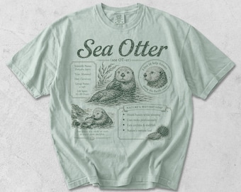 Sea Otter T-Shirt, Comfort Colors Vintage 90s Retro Animal Facts Info Tee, Biology Shirt, Funny Ocean Life Gift, Cute Raft Nature Shirt