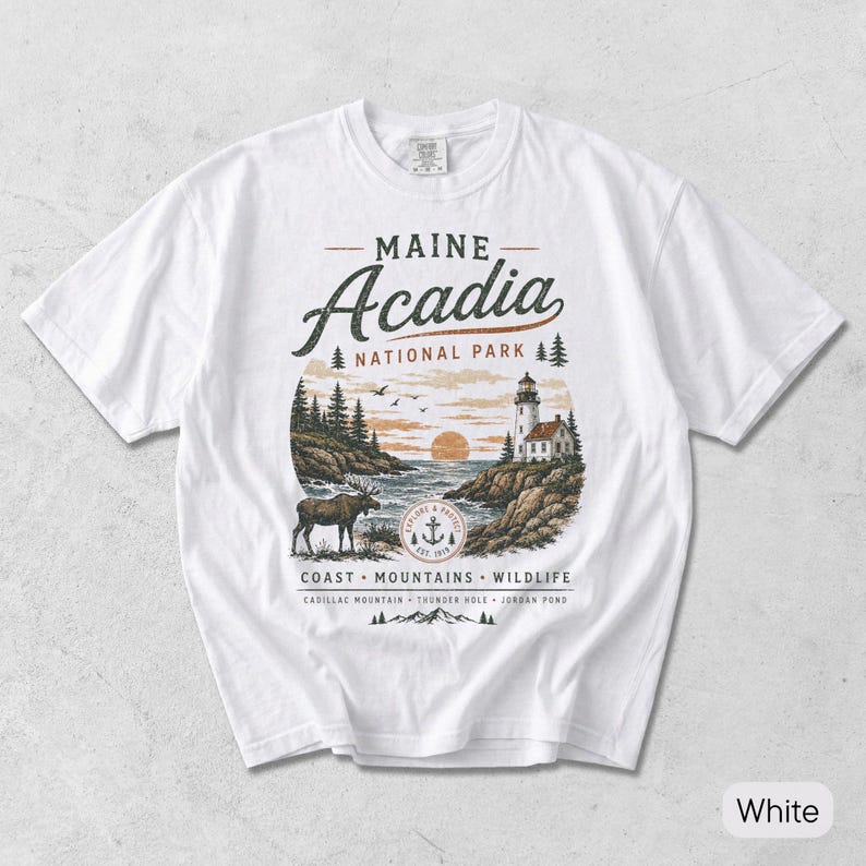 Acadia National Park Shirt, Comfort Colors® Vintage Maine USA, Rocky Mountain Shirt, Hiking Lover Gift, USA Nostalgia Tee, Rocky Souvenir image 6