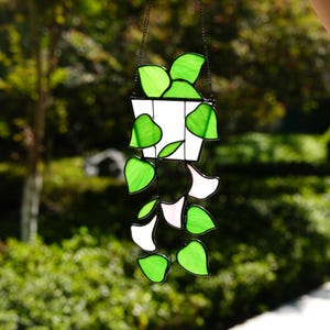 Handmade Plant Stained Glass Window Hangings, Green Plant Suncatcher, Boho Home Decor, Plant for Home