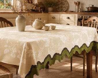 American Farmhouse Table Cover,Vintage Luxury Floral Tablecloth, Waterproof & Oil Resistant Dining Decor