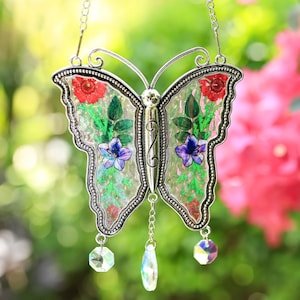 Butterfly Stained Glass Window Hangings, Stained Glass Butterfly Suncather, Unique Christmas Gift, Garden Decor, Birthday Gift