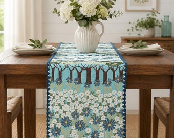 Floral Jacquard Table Runner, Vintage Cottagecore Table Decor, Farmhouse Home Decor