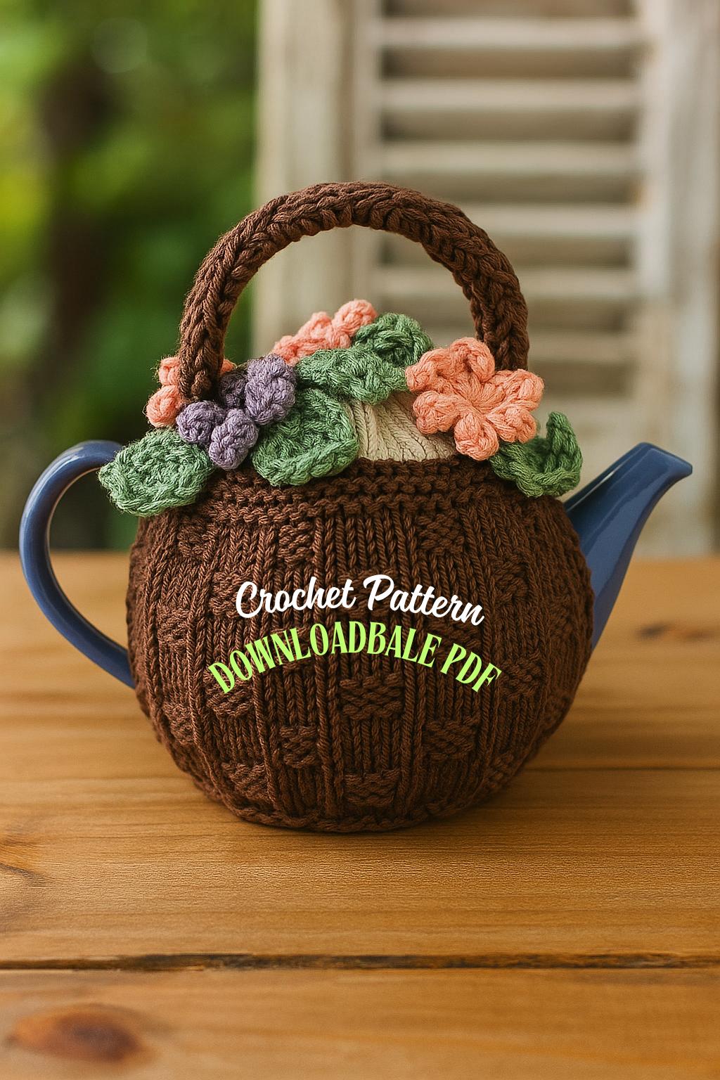 30 Tea Cozy Crochet Patterns for Teapots, Gifts, and Kitchen Decor 32 Flower Basket Tea Cozy