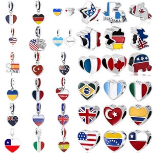 925 Silver Storbritannien Spanien Brasiliansk Dominie Nationell Flagga Hänge Byggnadspärlor Passar Armband Smycken Tillbehör Berlock