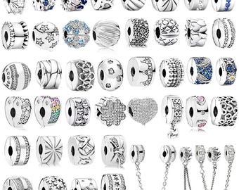 Sparkling Row Butterflies Clip, Cluster Safety Chain Charm Bead Silver Charm Bracelet Gift For her