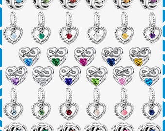 Signature Heart Birthstone Charm 925 Sterling Silver Jan-Dec | Birthday month  Charms Bracelet Beads Jewelry