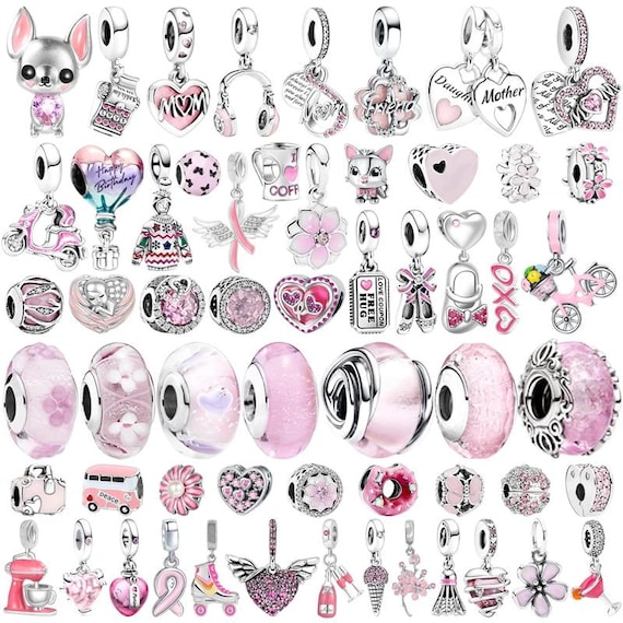 925 Silver Charms  | Heart Shaped Bracelet | Pink Charms Women | Sterling Pendant Charm | Gift for Her