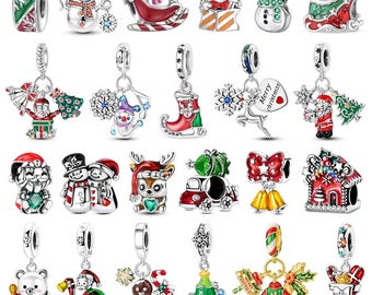 Christmas 925 Sterling Silver Reindeer Beads, Santa Claus, Bell Dangle Charm Fits Bracelet  Christmas Gift For Her
