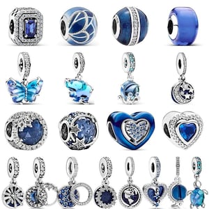 925 sterlingsilver blått glas zirkon-serien glittrande hänge, klassiska pärlor passar charm-armband smycken gör-det-själv present till henne europeisk charm-pärla