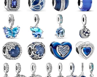 925 Sterling Silver Blue Glass Zircon Series Sparkling Pendant,Classic Beads Fit Charm Bracelet Jewelry DIY Gift For Her European Charm Bead