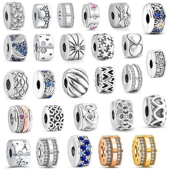 925 Silver Charm Clips Band of Hearts Crown Fit Bracelet Fine Women Jewelry Fit European-Style Sparkling Clip
