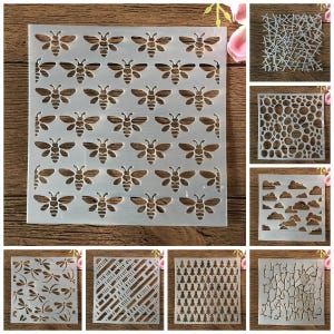 8Pcs/Set 13*13cm Bee Dragonfly Irregular Line DIY Layering Stencils Painting Scrapbook Coloring Embossing Album Decor DIY strncils