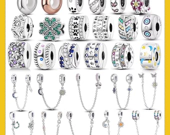 925 Silver Clasp Spacer CZ pave Clip Beads Silicone Spacer Stopper Charm fit Bracelet Jewelry Charms For Her