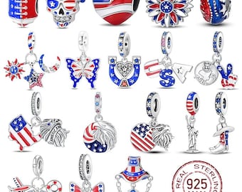 925 sterlingsilver USA 250-årsjubileumsberlocker Amerikansk flagga Frihetsgudinnan Vithövdad havsörn pärlor passar gör-det-själv smycken födelsedagspresent