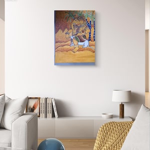 Kerala muurschildering kunst ganesha acralic handgemaakt schilderij a4-formaat canvas teakhout