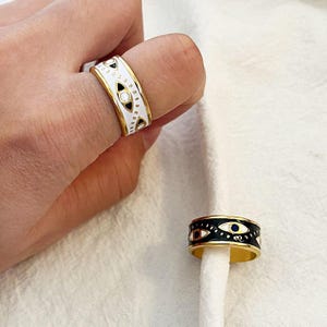 Evil Eye Ring with Birthstone | Gold-Plated Adjustable Boho Jewelry | Waterproof Enamel Ring for Boss Lady & Everyday Style | Gift for her