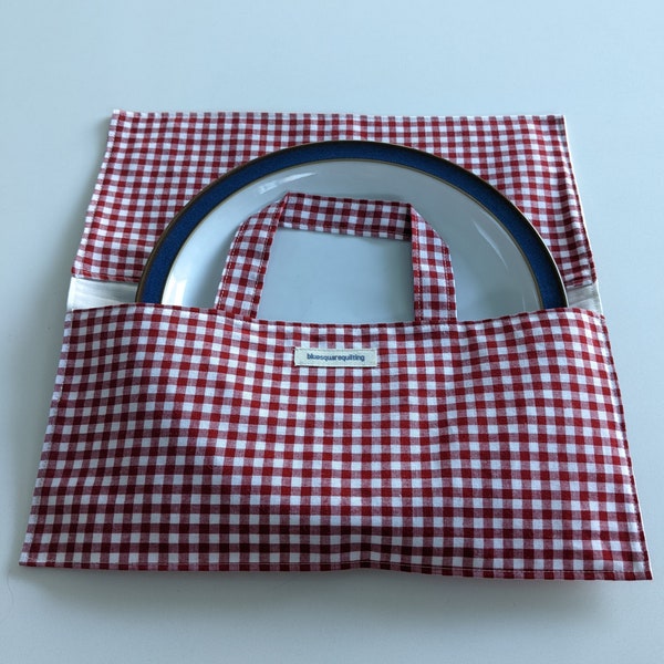 Porte-tarte en tissu, sac à  tarte, cadeau d'hôtesse  - petit vichy rouge