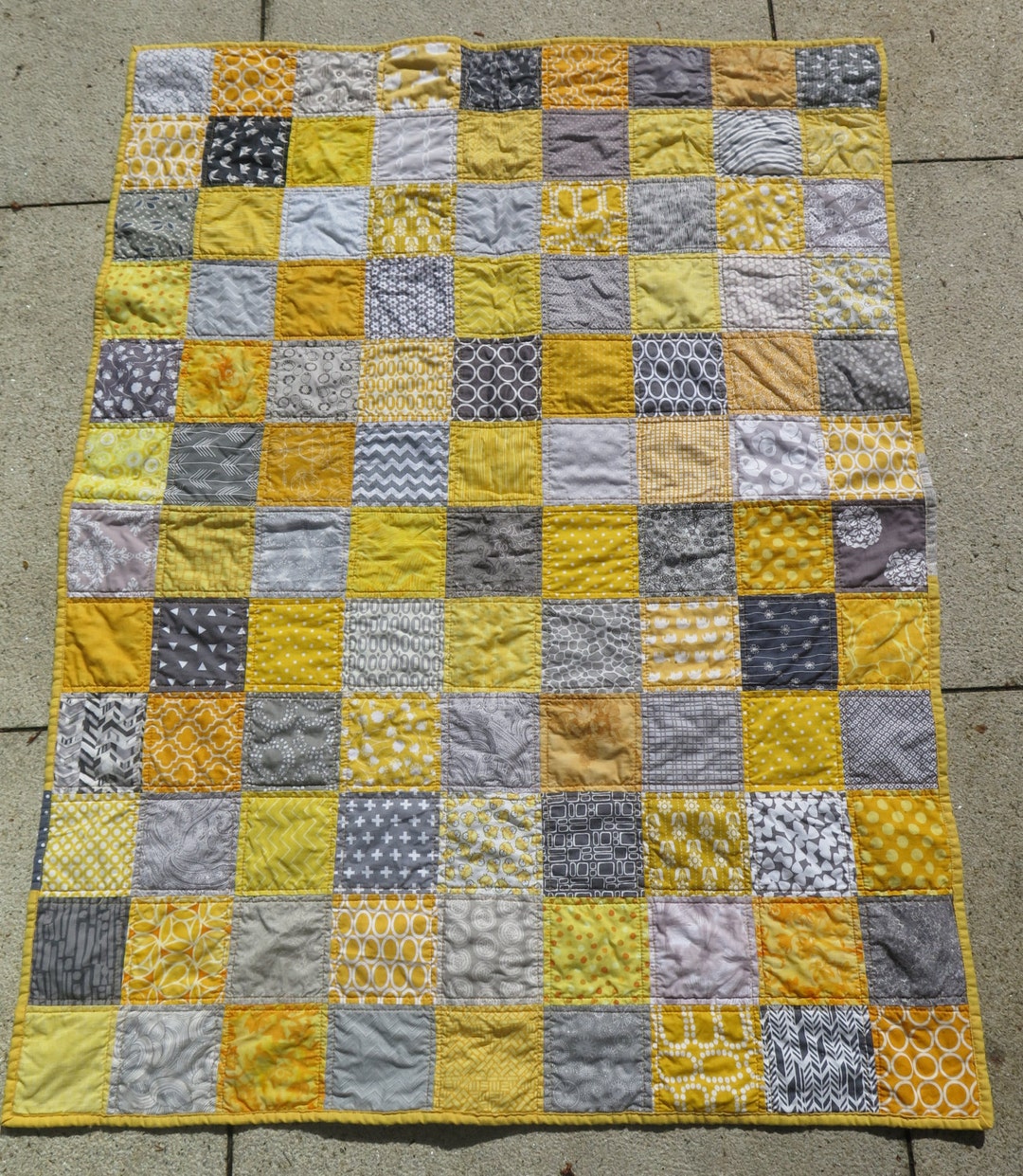 Unisex Baby Quilt in Grey and Yellow Gray and Yellow Baby Etsy