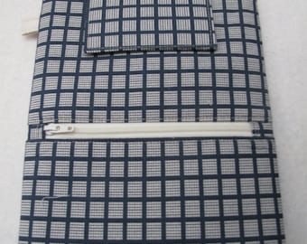 iPad Mini case / cover / sleeve with zippered storage pocket - Cream squares on navy design