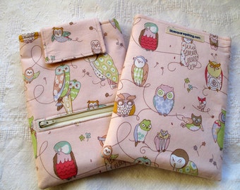 iPad Mini case, iPad Mini cover, iPad Min sleeve with zippered storage pocket - Owls  pale pink