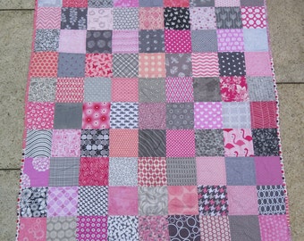 Unisex baby quilt in pink and grey, pink and gray, baby shower present, baby birthday present, Christmas present READY TO SHIP