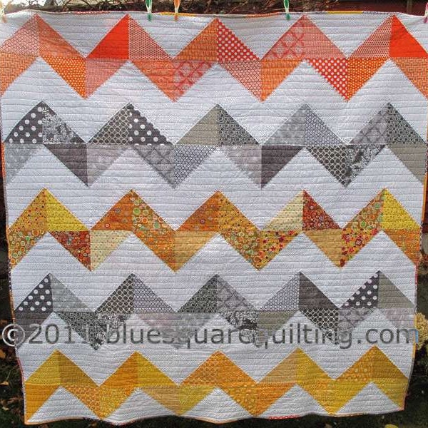 Large Zig Zag Quilt in Yellow, Orange and Grey