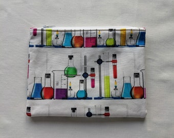 Fabric pouch, Cute and versatile fabric zipper pouch,  stocking filler, stocking stuffer, chemistry white