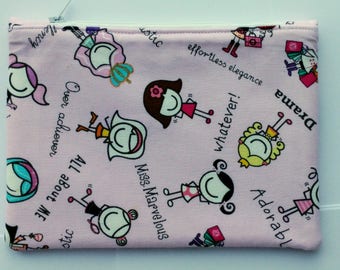 girlies fabric pouch, Cute and versatile fabric zipper pouch,  stocking filler, stocking stuffer