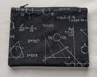 Fabric pouch, Cute and versatile fabric zipper pouch,  stocking filler, stocking stuffer, chemistry black