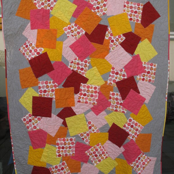 Confetti Single Bed Patchwork Quilt with cute orange and pink owls