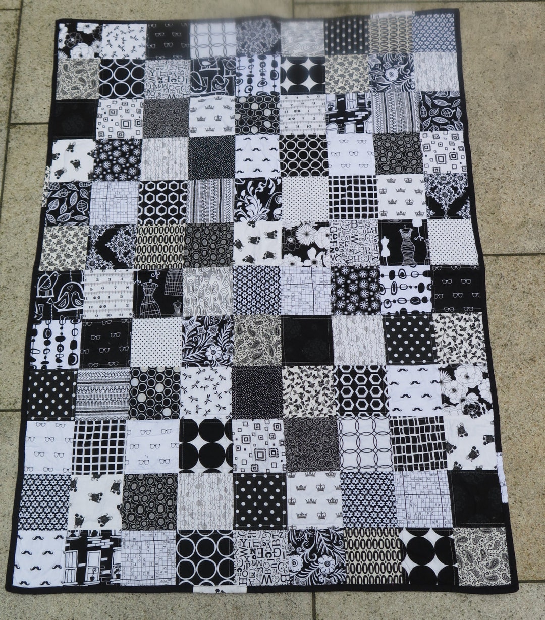 White Patchwork Unisex Baby Quilt, Black and White Patchwork, Modern Designer Fabrics ...