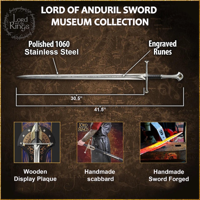 Aragorn Ranger-replica | Op Strider geïnspireerde middeleeuwse cosplayprop | Film Bilbo Baggins Ring of Power-stijl | Kerstcadeau voor hem of papa afbeelding 9