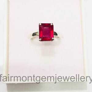 Bague rubis naturel - Véritable rubis rouge en argent sterling - Bijoux avec pierre de naissance de juillet - Bague de fiançailles fine ou personnalisée