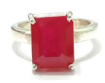 Natuurlijke robijnring 925 sterlingzilveren 4-tands verlovingsring juli Birthstone manioksieraden
