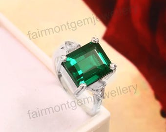 Emerald Ring Natural ,May Birthstone, 925Sterling Silver, Anniversary Gift, Womens Gemstone Jewelry, Emerald