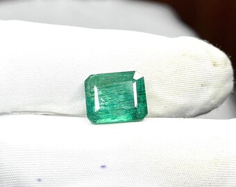 Esmeralda natural de 5,57 quilates, talla rectangular tratada térmicamente, esmeralda verde suelta, piedra preciosa certificada para joyería fina, piedra de nacimiento de mayo.